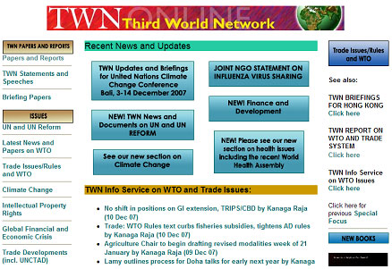 제3세계 및 남북 문제를 다루는 제3세계 네트워크 홈페이지 [출처] www.twnside.org.sg
