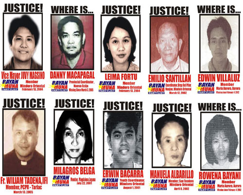 아로요 정권 출범 이후 5년 동안 750여명이 살해당했고, 190여명이 실종당했다. 정치적 살해의 중단을 요구하는 전세계 민중들의 요구를 무시라도 하듯, 9. 21. 세계공동의 날 이후 필리핀에서 존경받는 사회운동가이자 성직자 알베르토 라멘토가 살해당했다.<출처; stopthekillings.org>