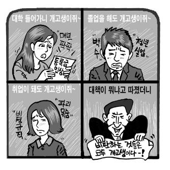 이동수 화백 : 대학만 가면 희망이 있다는 거짓말에 더 이상 속지 않아요. (출처 : 인권오름)<br />
