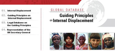 국내난민에 관한 유엔지도원칙이 소개된 홈페이지<br />
(www.idpguidingprinciples.org) 