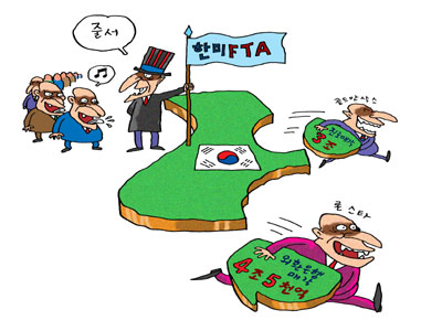 한미 FTA 저지 범국민운동본부에서 만든 포스터 <그림 출처 : www.nofta.or.kr>