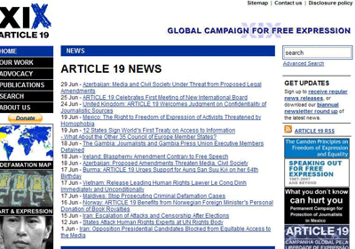 캄덴 원칙이 소개된 홈페이지  www.article19.org 