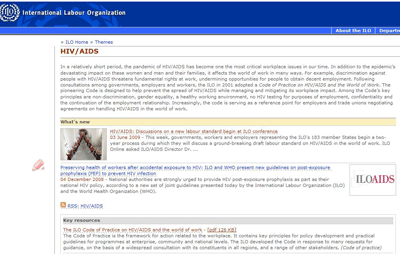 ILO 홈페이지 중 에이즈감염인 노동권 부분
